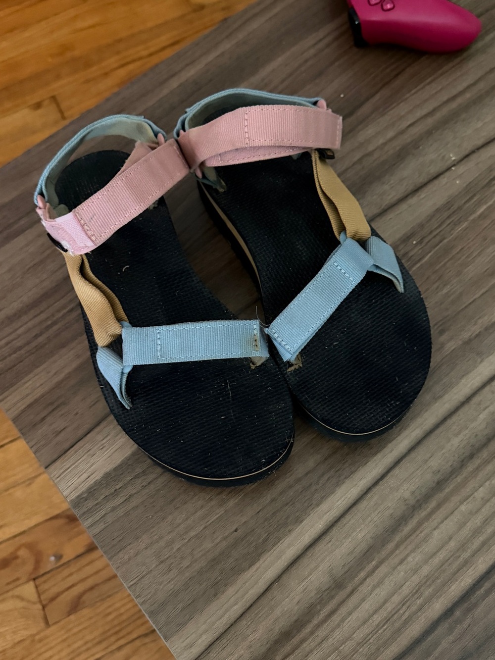 Teva Platform Strap Sandals in Black with Pink & Light Blue Straps - Picture 3 of 3